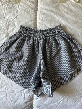Brandy Melville Black & White Striped High Waist Smocked Shorts